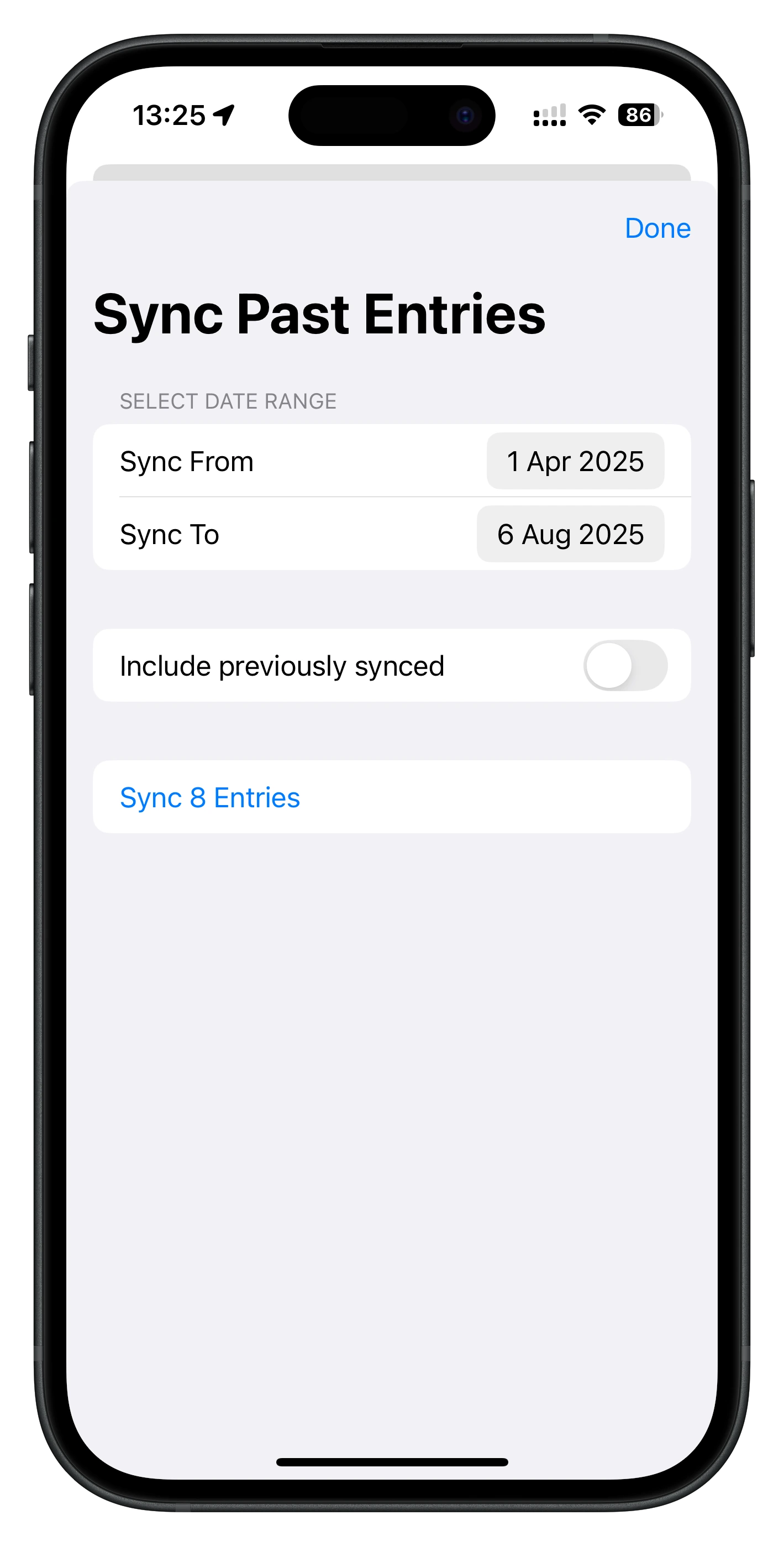 WeightSyncr Sync Past Entries - Bulk sync historical data